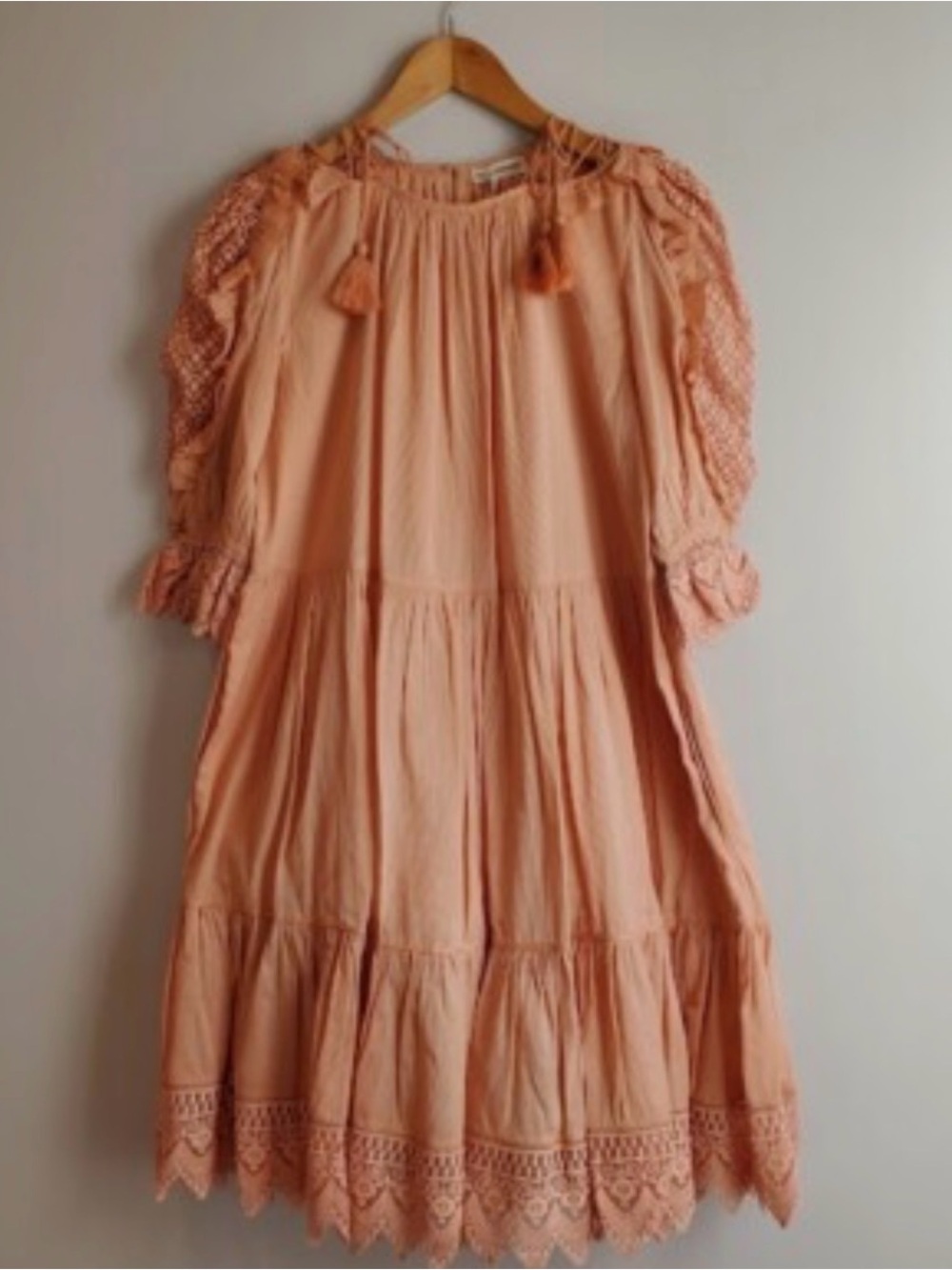 Ulla Johnson Peach Crochet-Trim Tiered Mini Dress - Picture 4 of 10